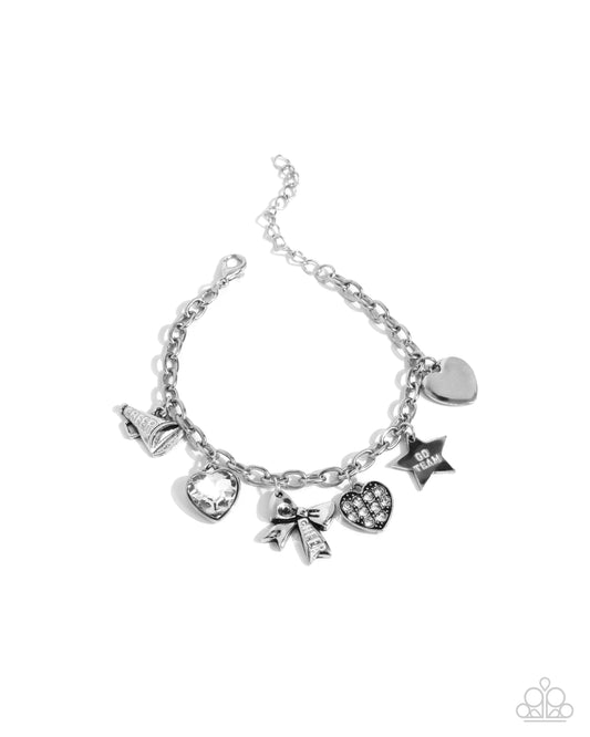 Cheerleading Camp - White Rhinestone Charm Bracelet - Paparazzi Accessories