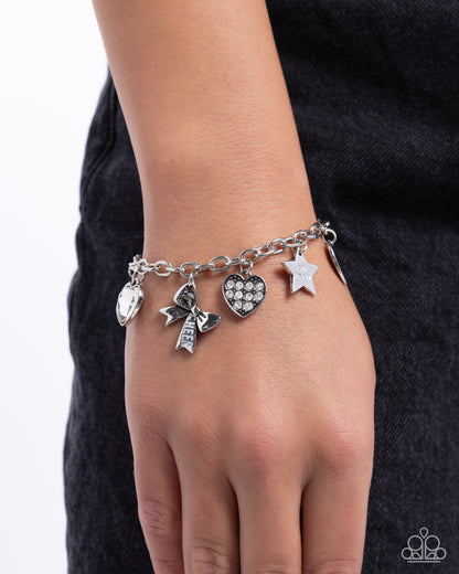 Cheerleading Camp - White Rhinestone Charm Bracelet - Paparazzi Accessories