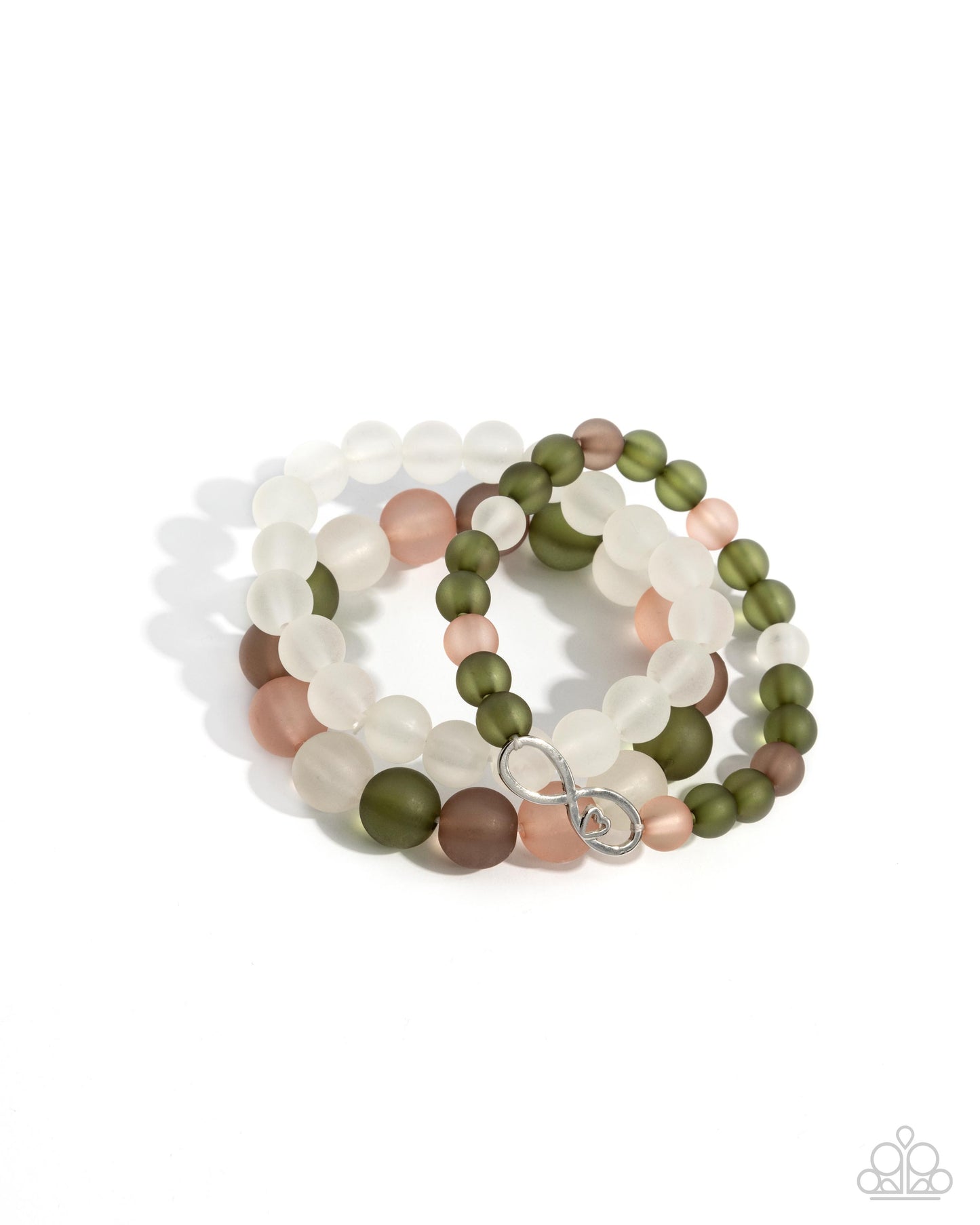 Simplistic Stack - Green, Ivory, Brown, & Orange Beaded Stretchy Silver Infinity Symbol Bracelets - Paparazzi Accessories