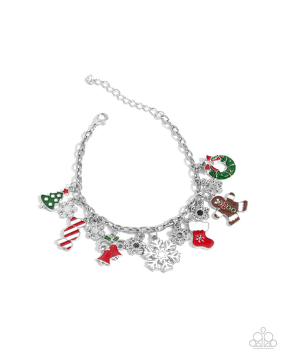 Christmas Cascade - Multi Charm Silver Clasp Bracelet - Paparazzi Accessories