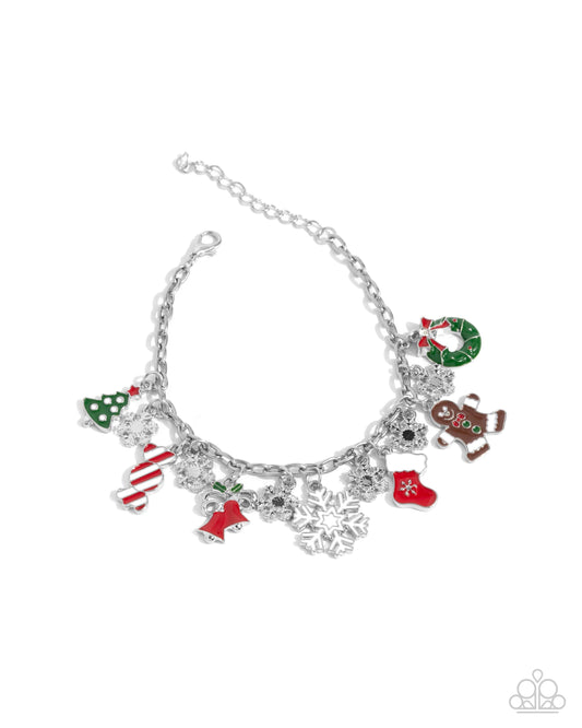 Christmas Cascade - Multi Charm Silver Clasp Bracelet - Paparazzi Accessories