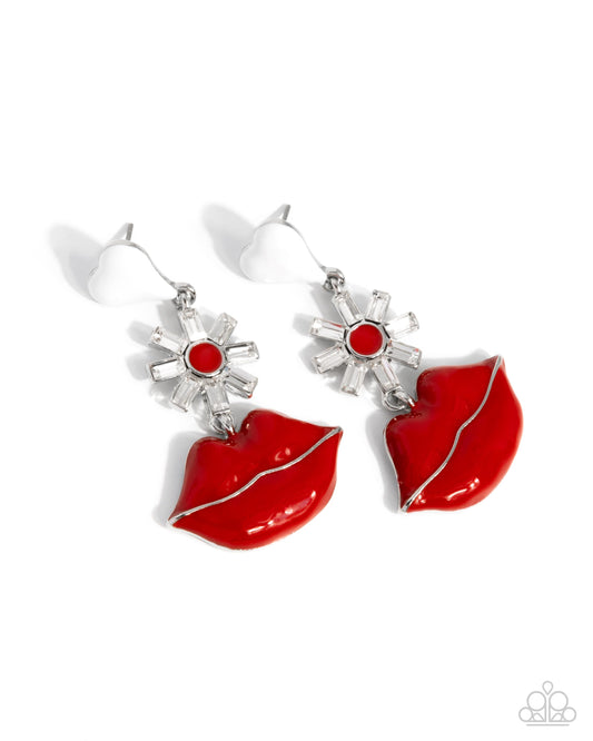 Let Me Kiss You - Red Enamel Lips Post Earrings - Paparazzi Accessories