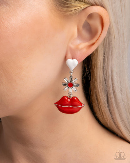 Let Me Kiss You - Red Enamel Lips Post Earrings - Paparazzi Accessories