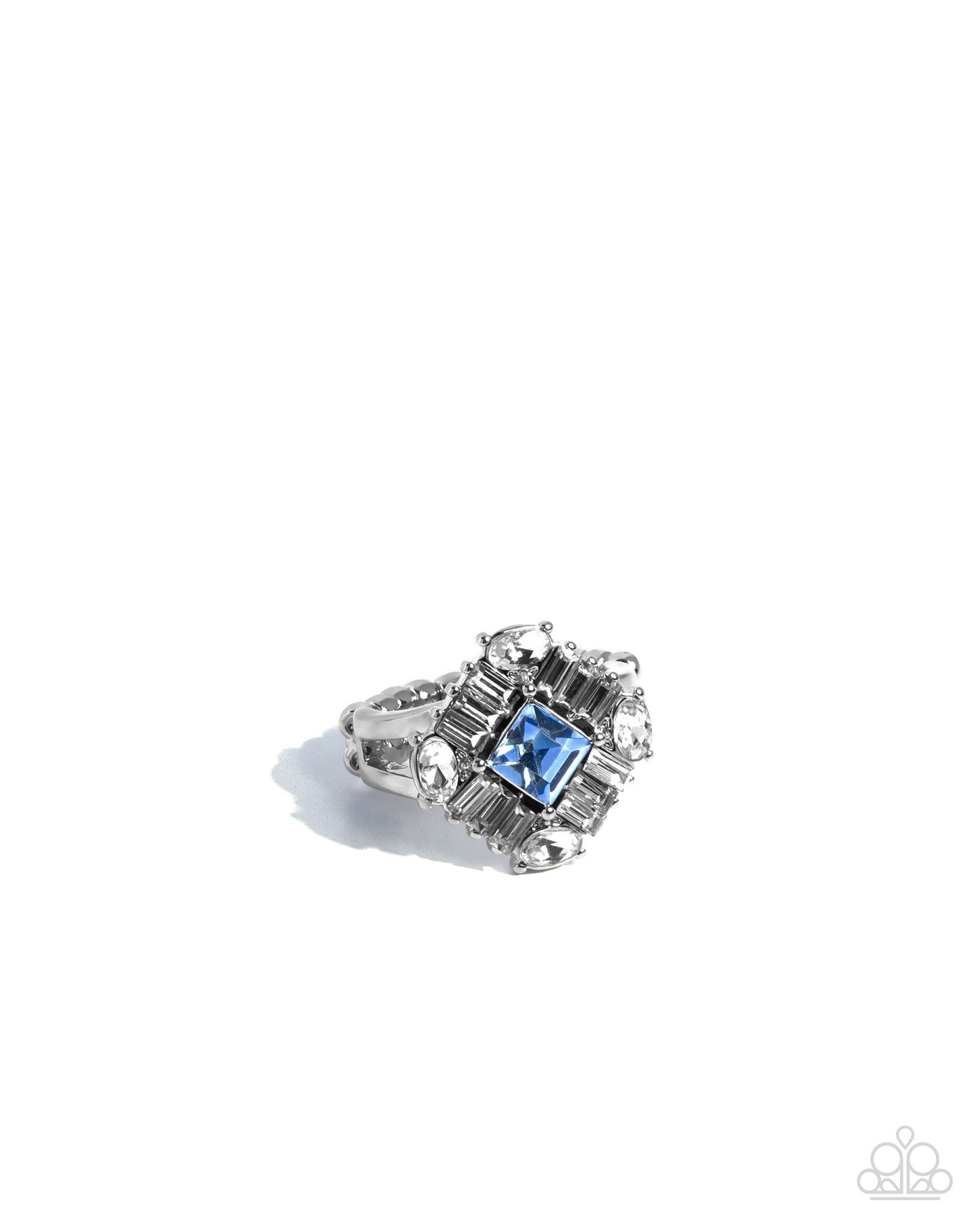 Square Formation - Blue Rhinestone Silver Ring - Paparazzi Accessories