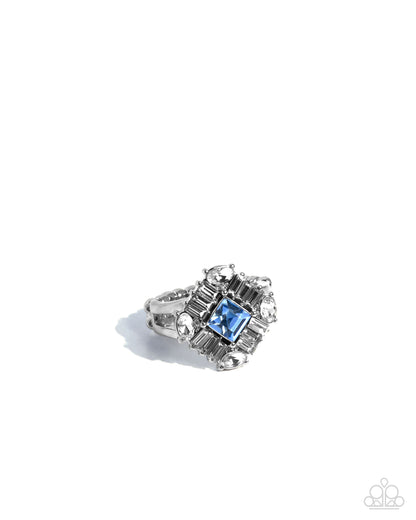 Square Formation - Blue Rhinestone Silver Ring - Paparazzi Accessories