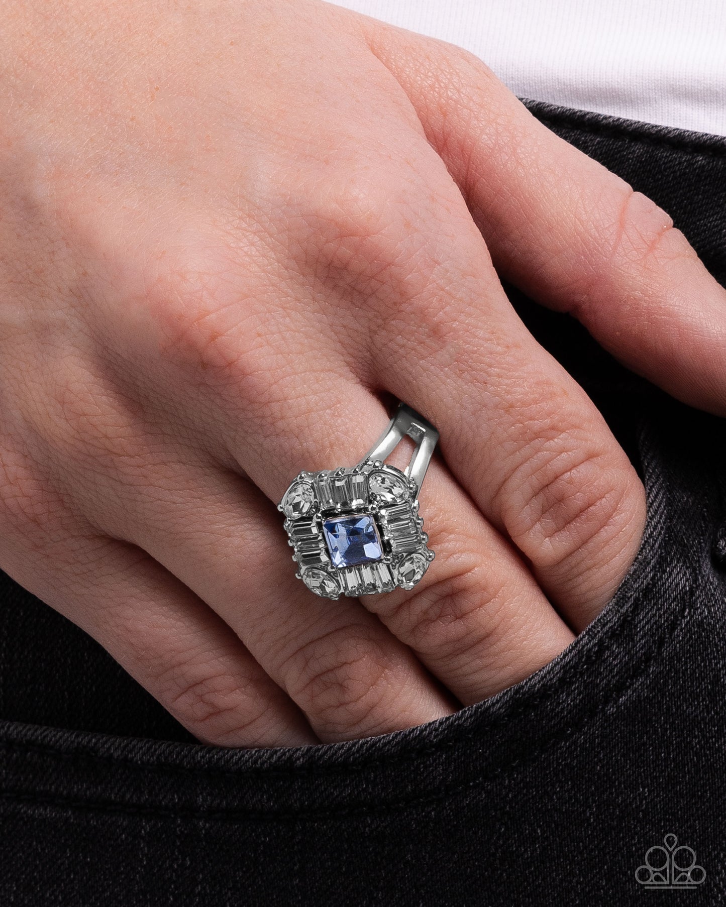 Square Formation - Blue Rhinestone Silver Ring - Paparazzi Accessories