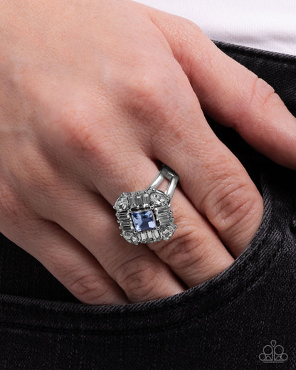 Square Formation - Blue Rhinestone Silver Ring - Paparazzi Accessories