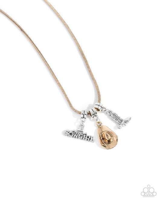 Boy Meets COWGIRL - Multi - Silver & Gold Mixed Metal Western Charms Necklace - Paparazzi Accessories