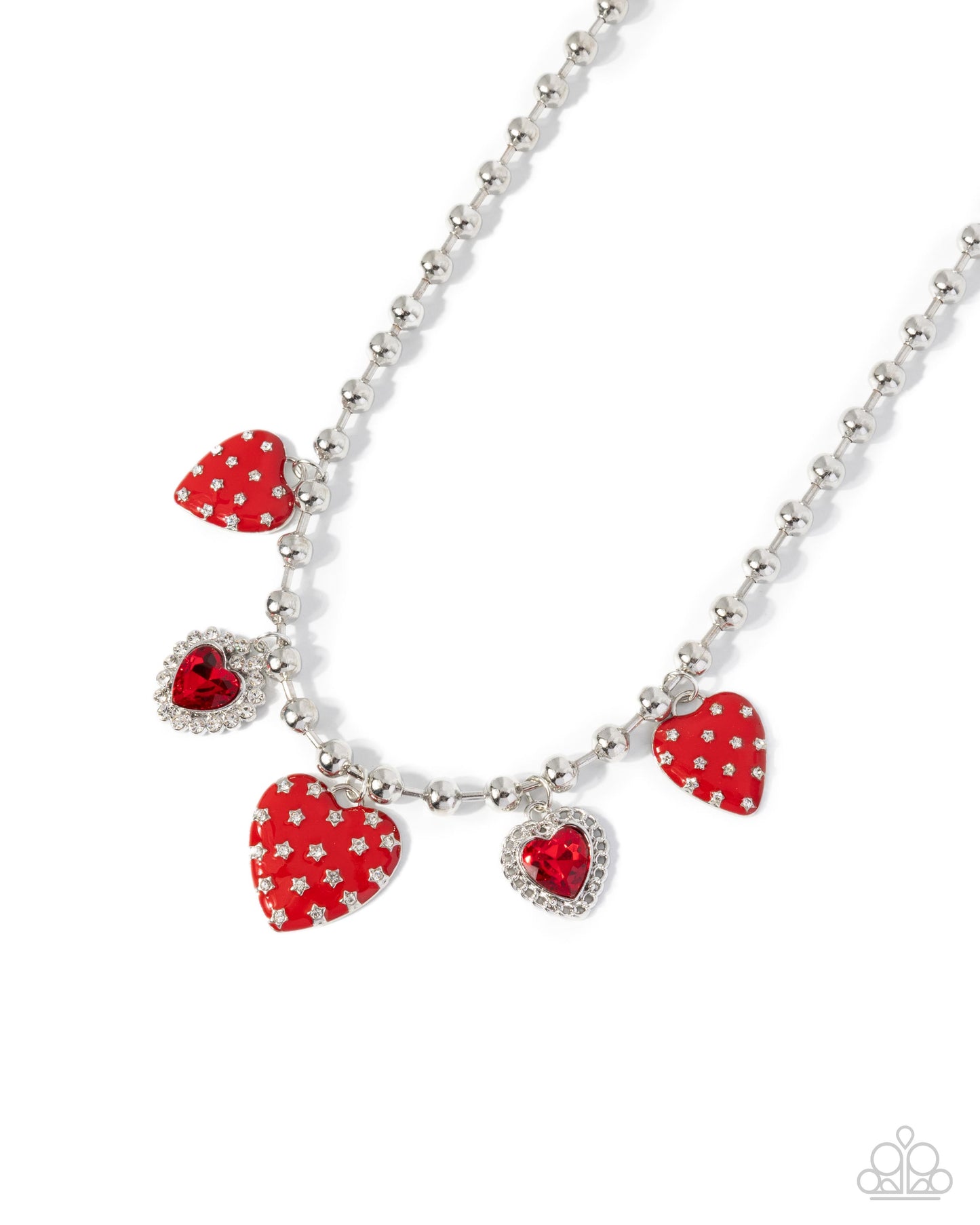 Mutual Affection - Red Heart Charms Silver Necklace - Paparazzi Accessories