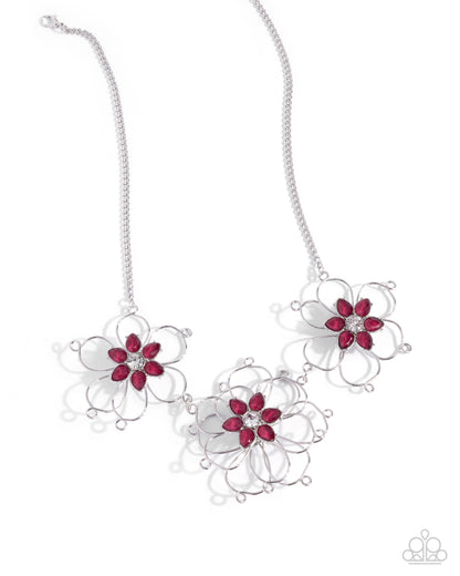 Wiry Welcome - Pink Rhinestone Silver Flower Necklace - Paparazzi Accessories
