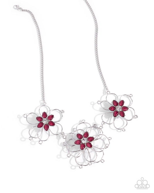 Wiry Welcome - Pink Rhinestone Silver Flower Necklace - Paparazzi Accessories