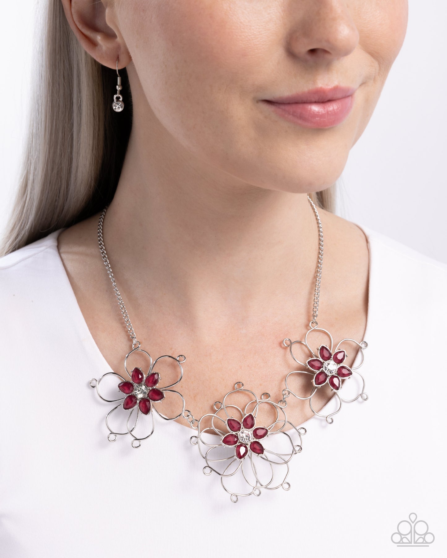 Wiry Welcome - Pink Rhinestone Silver Flower Necklace - Paparazzi Accessories