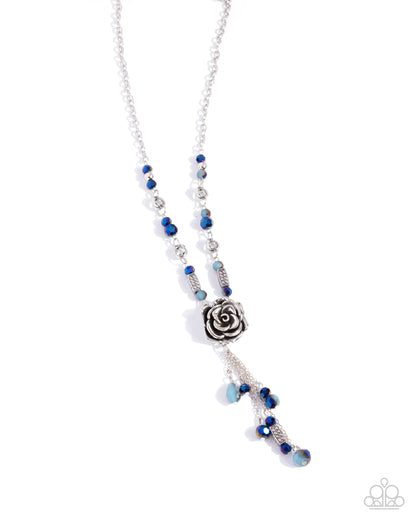 Pruning Promise - Blue UV Gem Silver Rose Necklace - Paparazzi Accessories