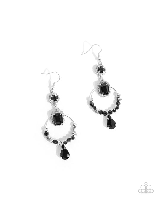 Point Me in the BRIGHT Direction - Black Onyx Rhinestone Silver Fishhook Earrings - Paparazzi Accessories