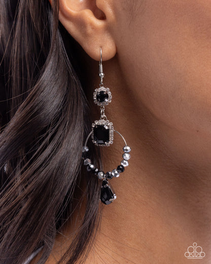 Point Me in the BRIGHT Direction - Black Onyx Rhinestone Silver Fishhook Earrings - Paparazzi Accessories