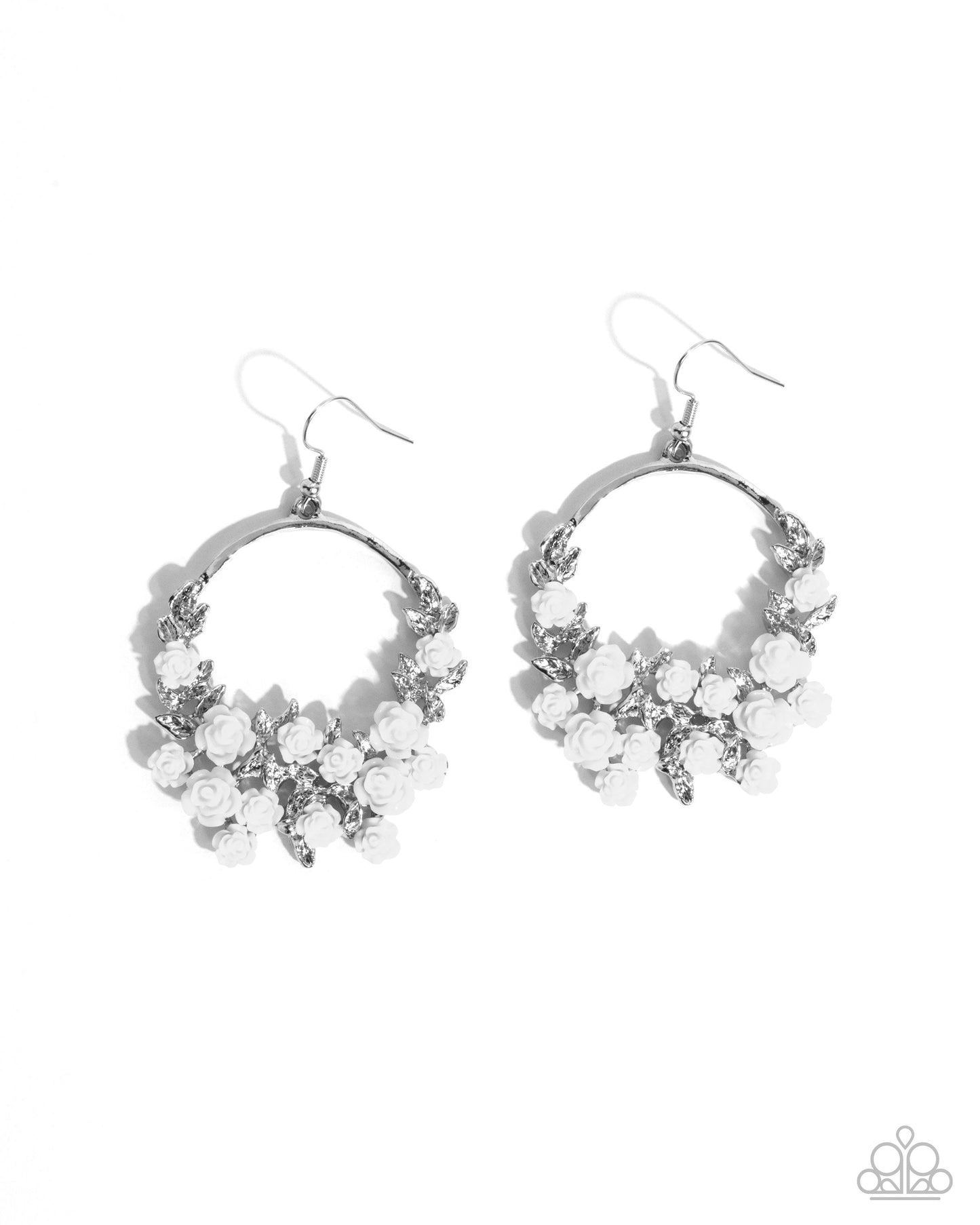 Exceptional Ease - White Acrylic Roses Silver Fishhook Earrings - Paparazzi Accessories