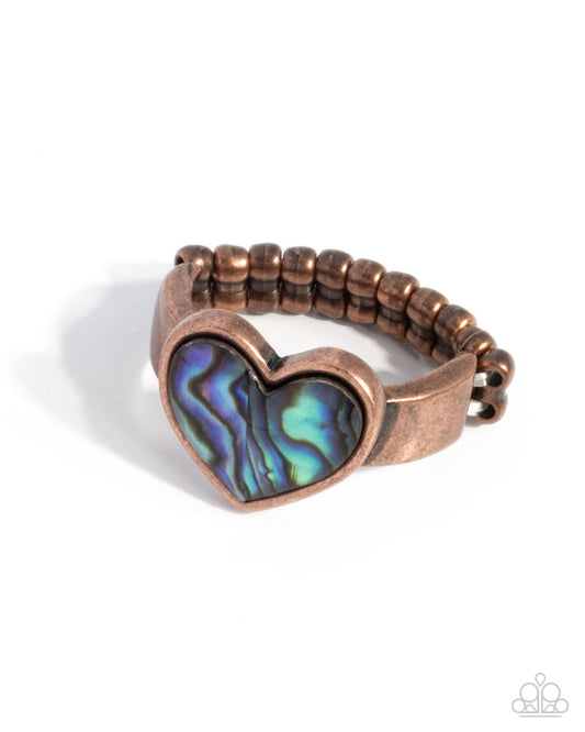 Uncontrollably Fond - Copper Faux Abalone Shell Heart Ring - Paparazzi Accessories