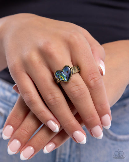 Uncontrollably Fond - Brass Abalone Heart Ring - Paparazzi Accessories