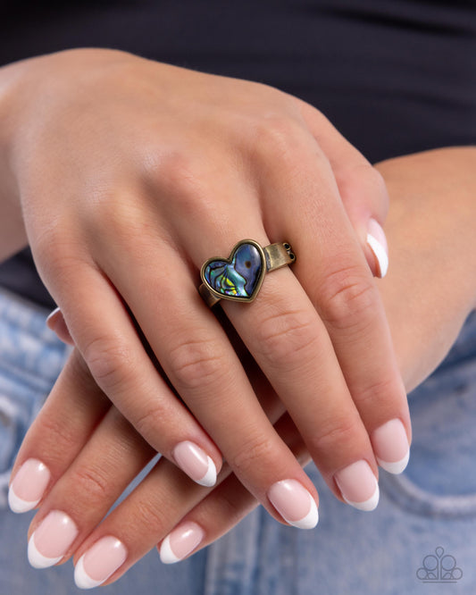 Uncontrollably Fond - Brass Abalone Heart Ring - Paparazzi Accessories