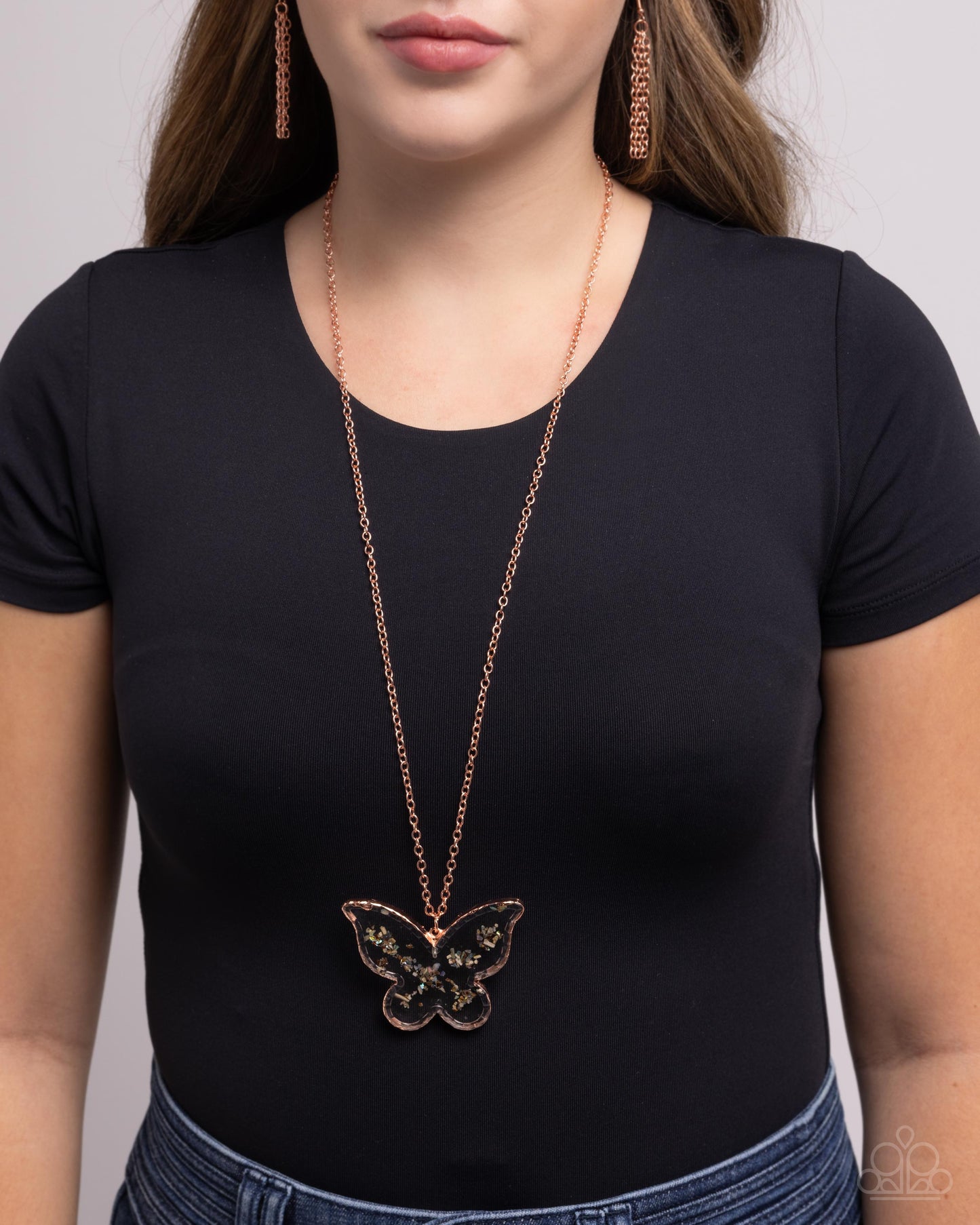 Skyward Shells - Copper Butterfly Necklace - Paparazzi Accessories
