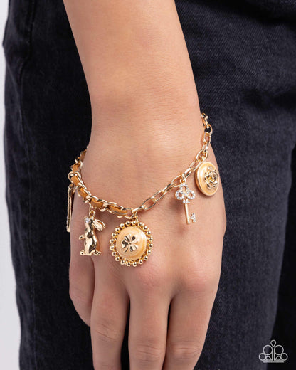 Velveteen Rabbit - Brown Painted Charm Gold Clasp Bracelet - Paparazzi Accessories