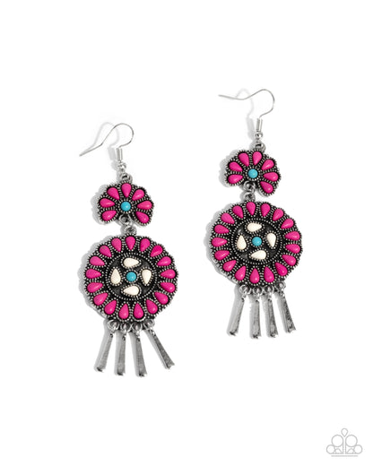 Watch the Sunset - Pink Crackle Stone Silver Fishhook Earrings - Paparazzi Accessories