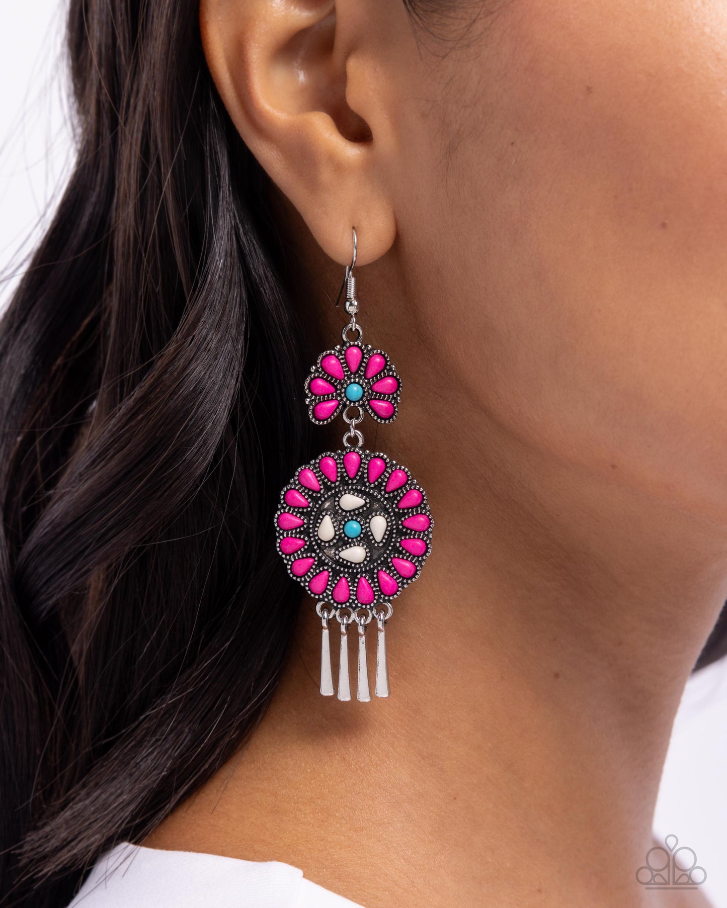 Watch the Sunset - Pink Crackle Stone Silver Fishhook Earrings - Paparazzi Accessories