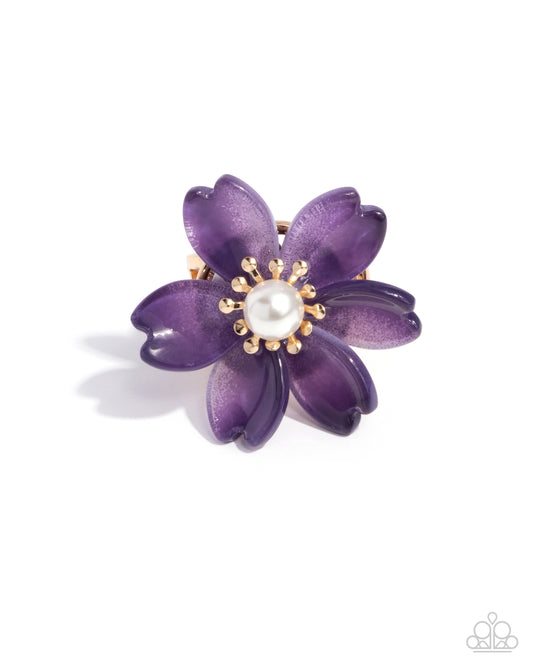 Floral Force - Purple Flower Gold Ring - Paparazzi Accessories