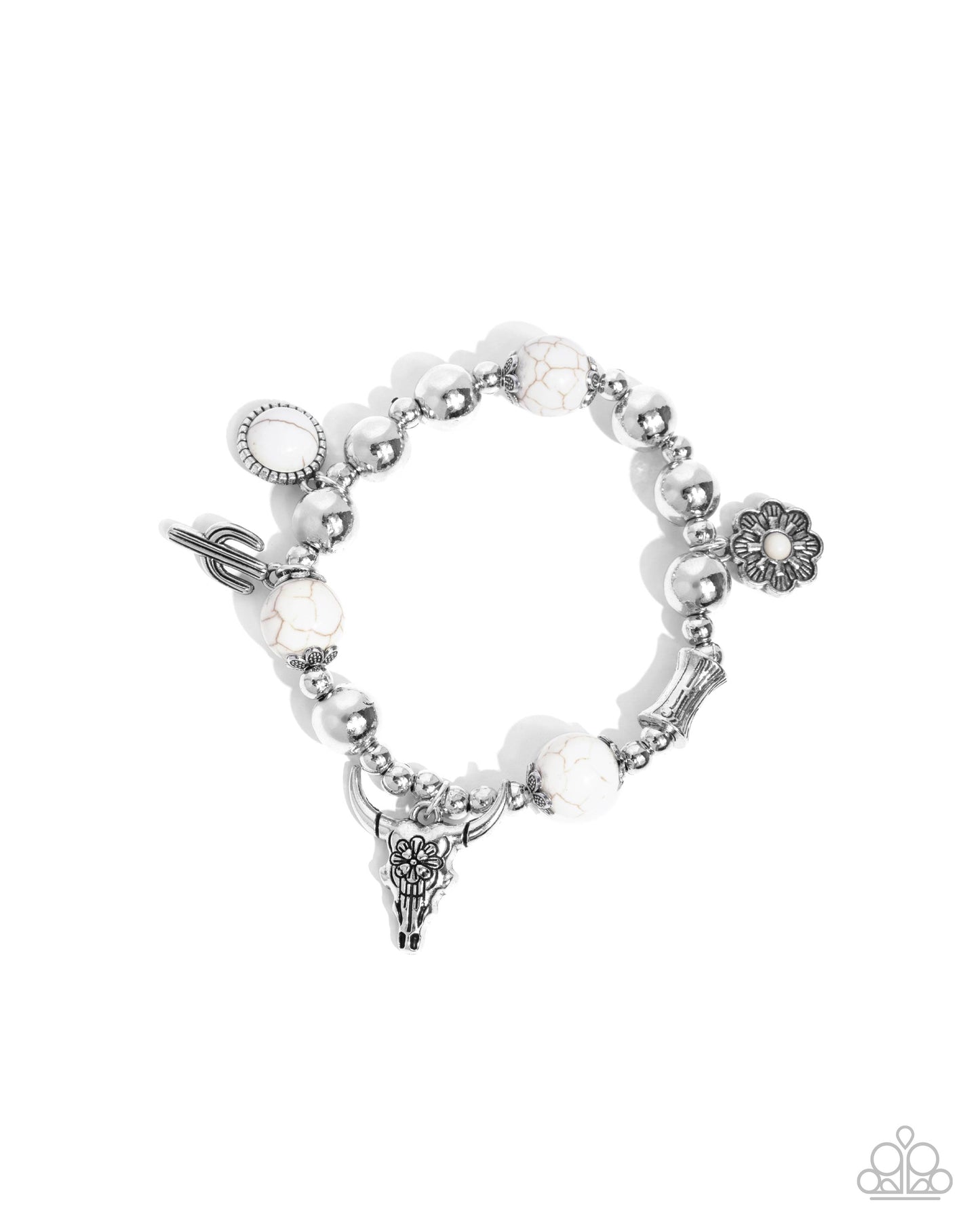Western Welcome - White Crackle Silver Stretchy Bracelet - Paparazzi Accessories