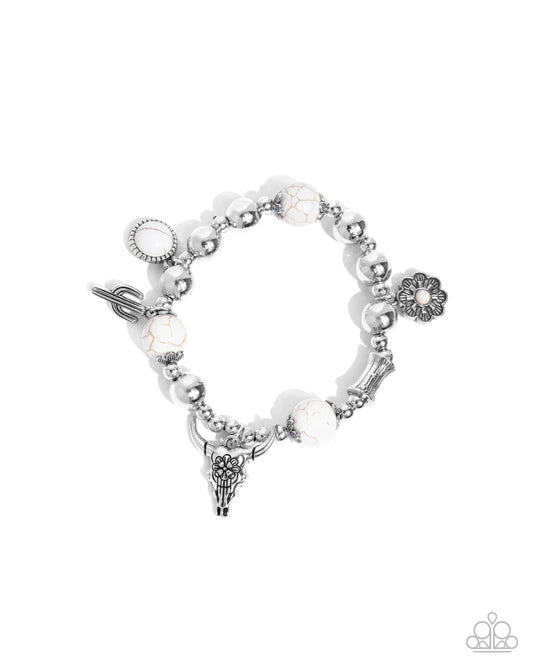 Western Welcome - White Crackle Silver Stretchy Bracelet - Paparazzi Accessories