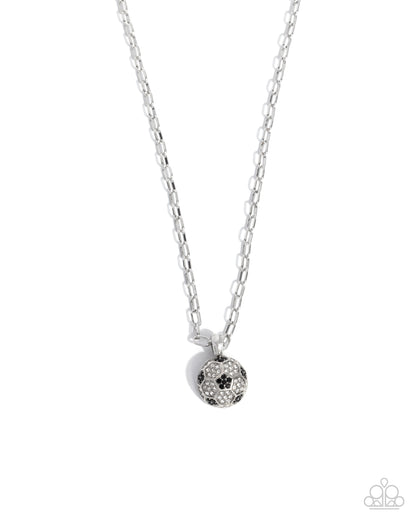 Soccer Pitch - Black & White Rhinestone Pendant Silver Necklace - Paparazzi Accessories