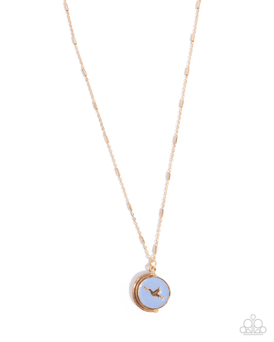 Hopeful Story - Gold HOPE & Blue Enamel Gold Bird Double Sided Necklace - Paparazzi Accessories