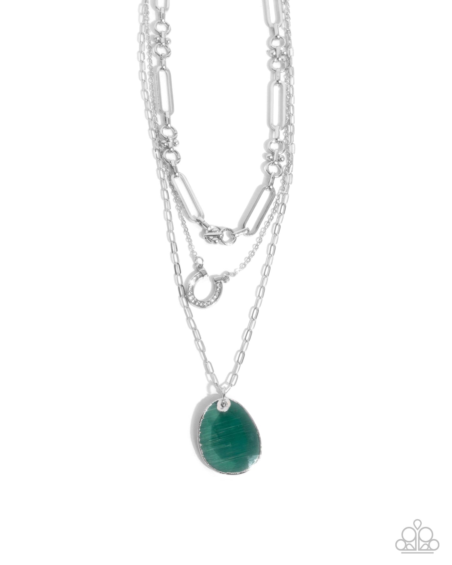 Western Wheelhouse - Green Pendant Silver Layered Necklace - Paparazzi Accessories