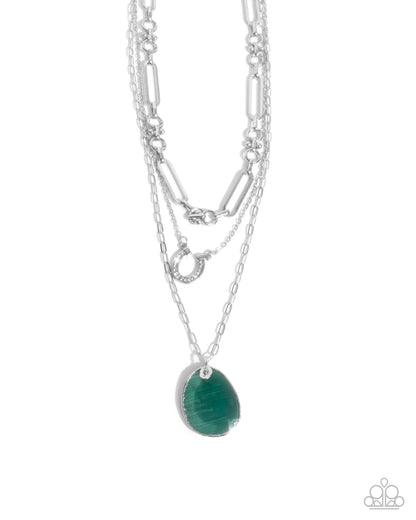 Western Wheelhouse - Green Pendant Silver Layered Necklace - Paparazzi Accessories