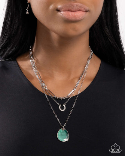 Western Wheelhouse - Green Pendant Silver Layered Necklace - Paparazzi Accessories