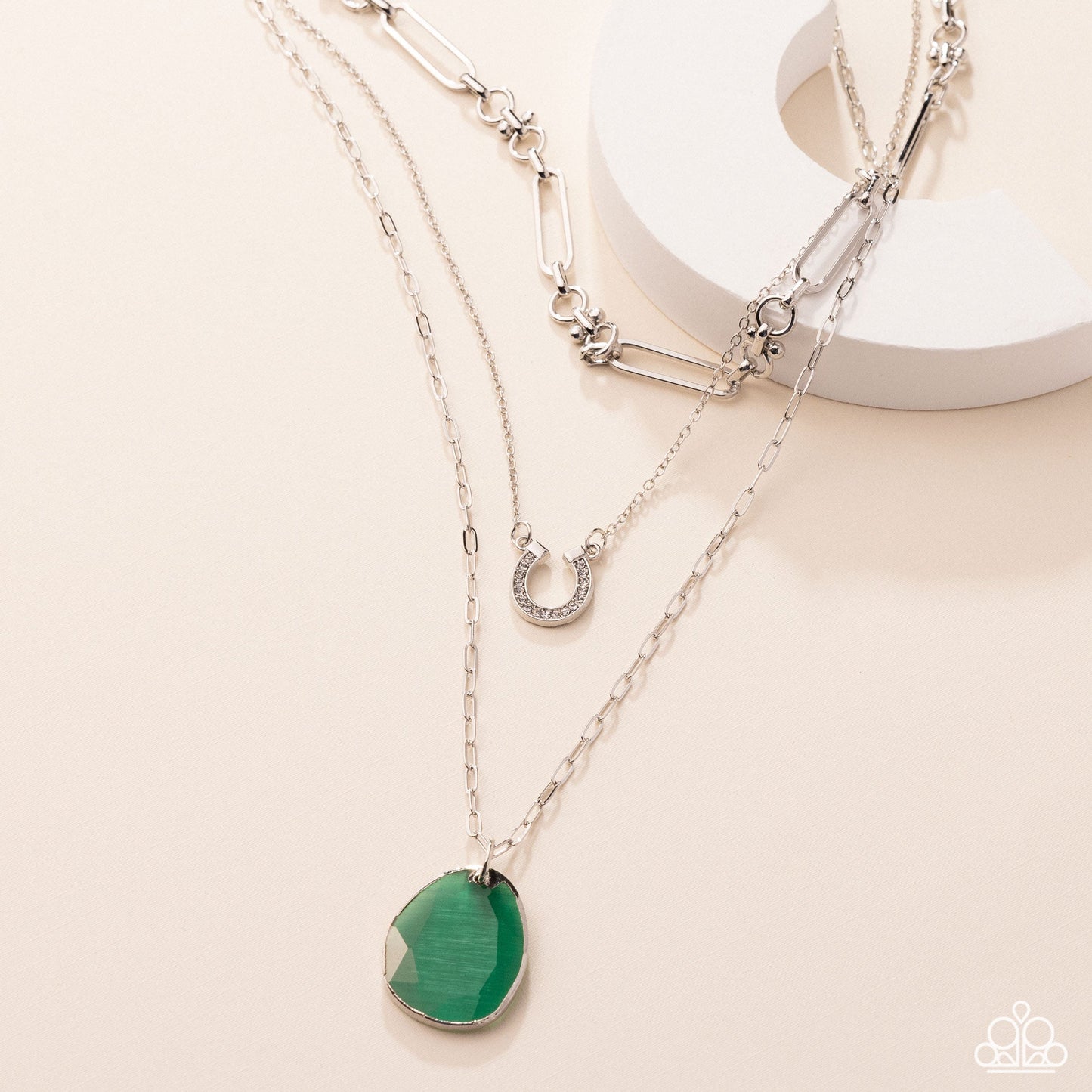 Western Wheelhouse - Green Pendant Silver Layered Necklace - Paparazzi Accessories
