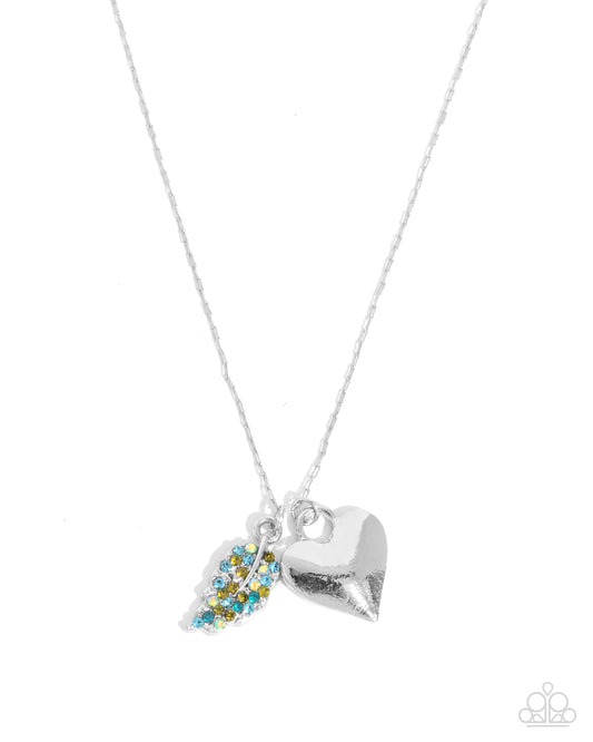 Keep it LEAF - Multi Rhinestone, Silver Heart and Leaf Necklace - Paparazzi Accessories