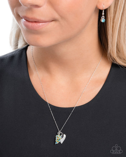 Keep it LEAF - Multi Rhinestone, Silver Heart and Leaf Necklace - Paparazzi Accessories