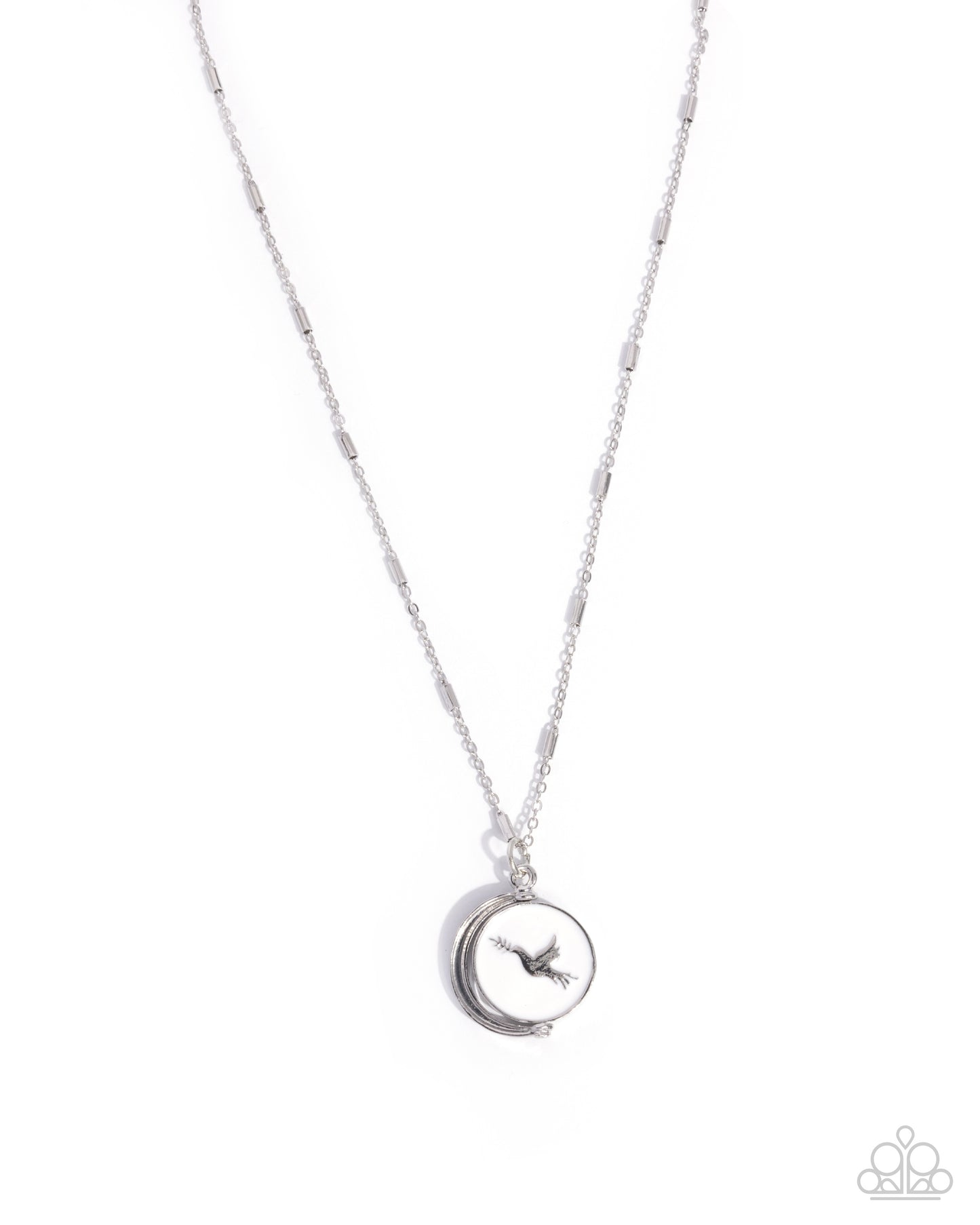 Hopeful Story - White Enamel Silver Bird Double Sided "hope" Necklace - Paparazzi Accessories