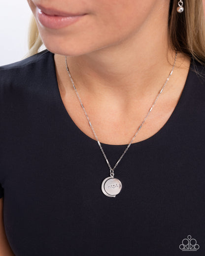 Hopeful Story - White Enamel Silver Bird Double Sided "hope" Necklace - Paparazzi Accessories