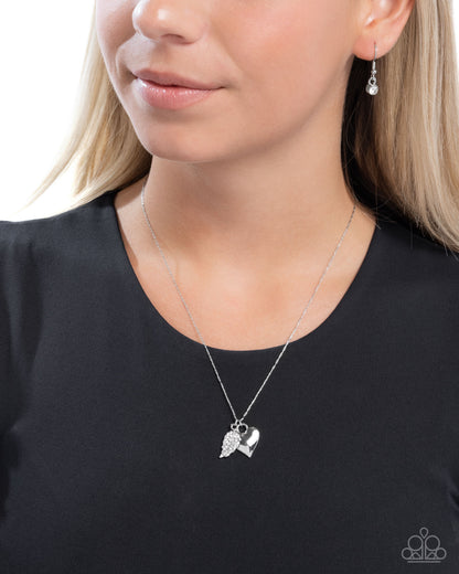 Keep it LEAF - White Rhinestone Leaf Silver Heart Pendant Necklace - Paparazzi Accessories