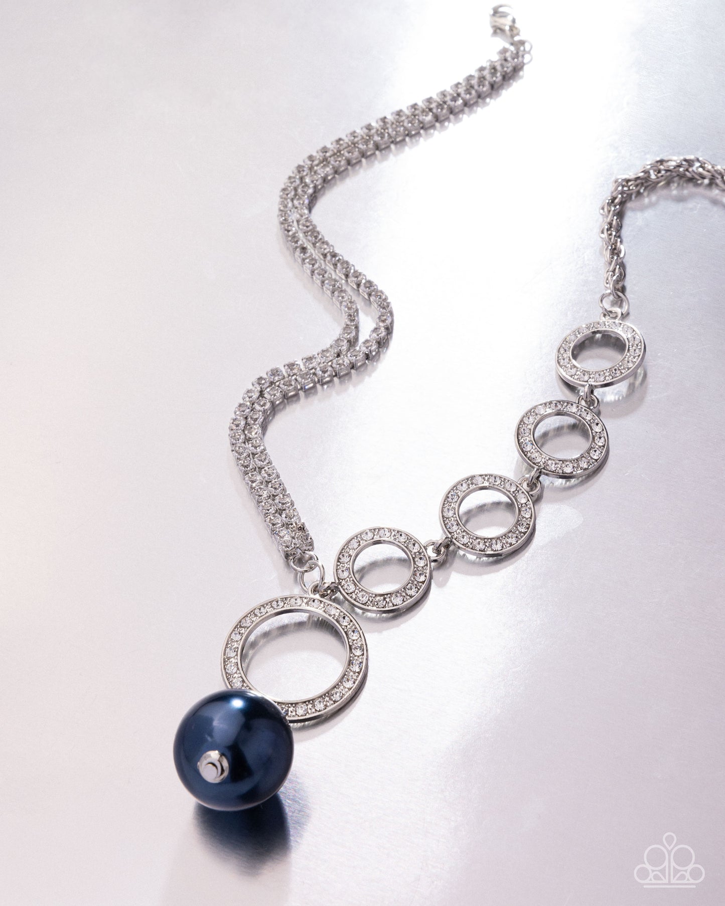 Refined Rapid - Blue Pearl White Rhinestone Silver Necklace - Paparazzi Accessories