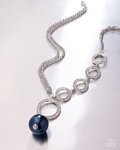 Refined Rapid - Blue Pearl White Rhinestone Silver Necklace - Paparazzi Accessories