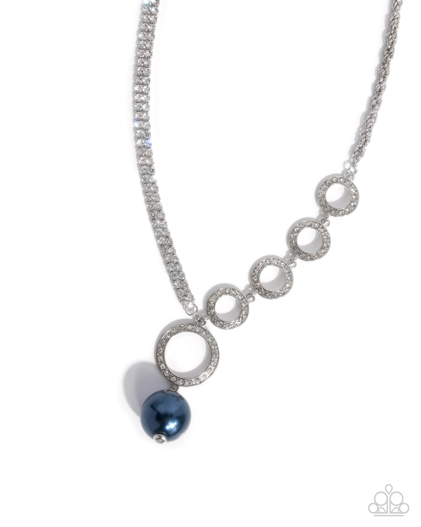 Refined Rapid - Blue Pearl White Rhinestone Silver Necklace - Paparazzi Accessories
