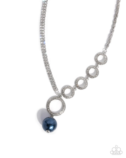Refined Rapid - Blue Pearl White Rhinestone Silver Necklace - Paparazzi Accessories