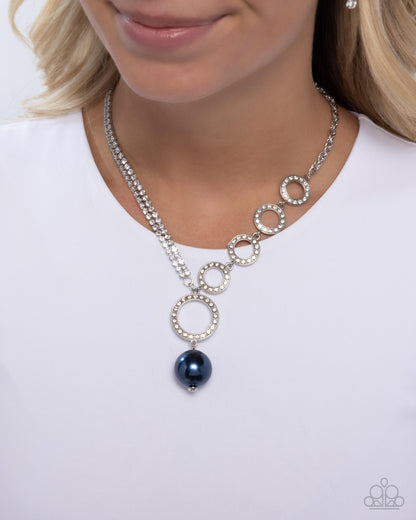 Refined Rapid - Blue Pearl White Rhinestone Silver Necklace - Paparazzi Accessories