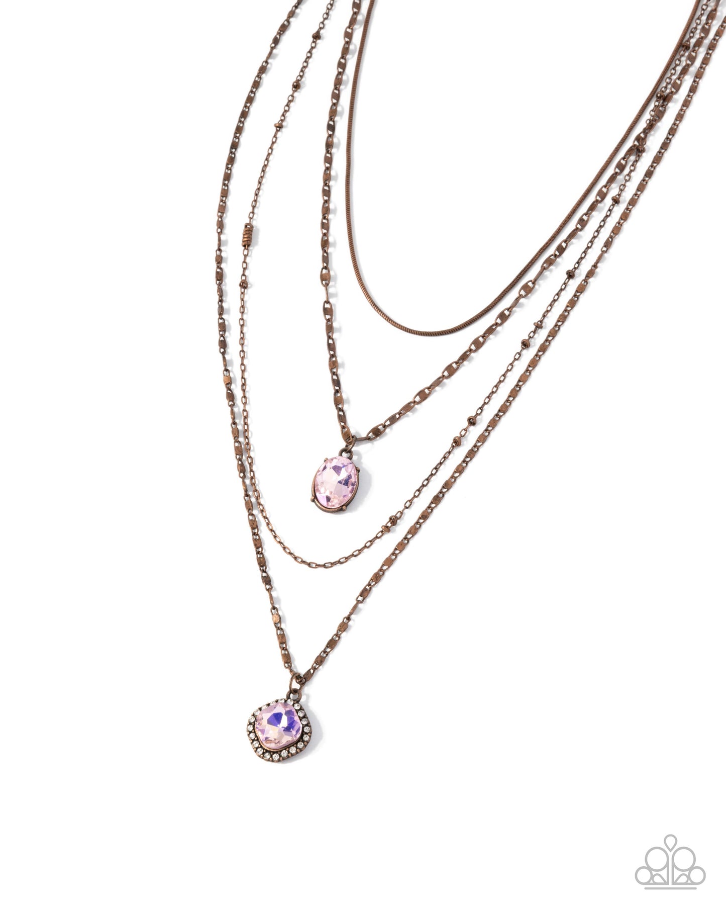 Four-Part Harmony - Copper Layered Pink Gems Necklace - Paparazzi Accessories