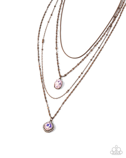 Four-Part Harmony - Copper Layered Pink Gems Necklace - Paparazzi Accessories