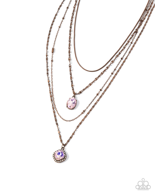Four-Part Harmony - Copper Layered Pink Gems Necklace - Paparazzi Accessories