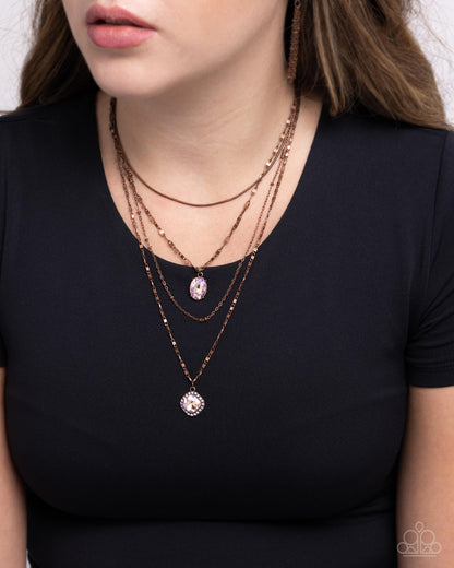 Four-Part Harmony - Copper Layered Pink Gems Necklace - Paparazzi Accessories